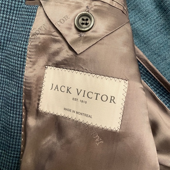 Jack Victor Lora Piana Cashmere Houndstooth Blazer Sport Coat Size 40R, Blue,EUC - Picture 8 of 10